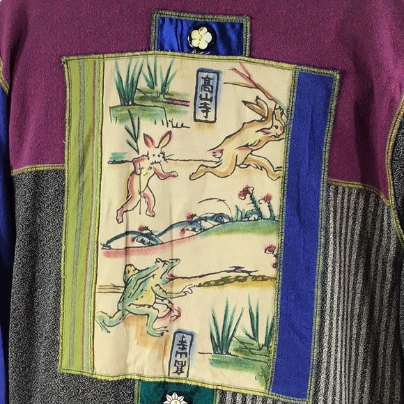 Hand painted vintage Celia Forrester patchwork bunny jacket L - Picture 8 of 12